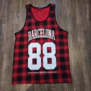 Barcelona Designs Red and Black Plaid Athletic Tank Top Size XXL